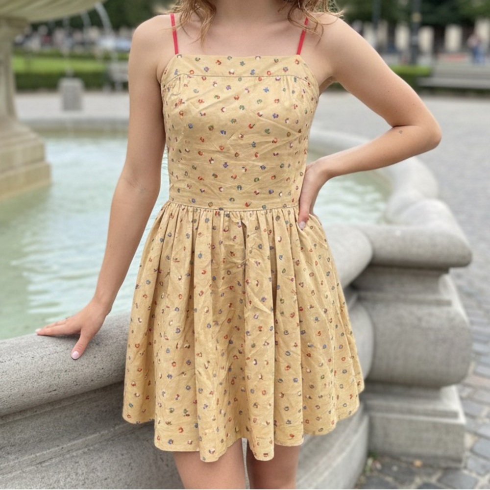 Coco California Vintage Elegant Floral Golden Yellow Mini Dress